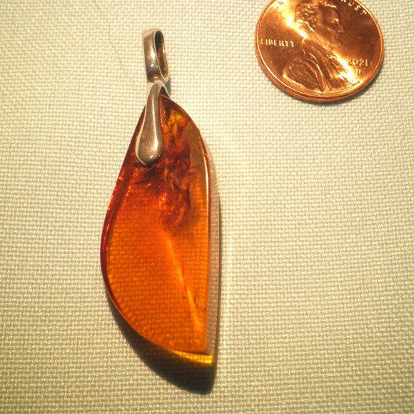 Vintage Amber and Sterling Silver Pendant - Picture 3 of 3